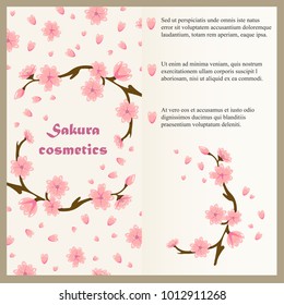 Vector flyer template concept with sakura flowers for cosmetics design