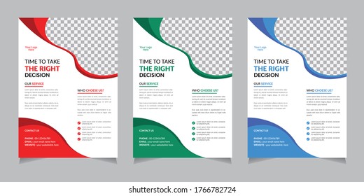 Vector flyer template design, business flyer layout to use for business applications, magazines, shape design, red, blue, green color, A4