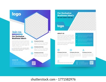 Vector flyer template design. For business brochure, leaflet or magazine cover. Blue color