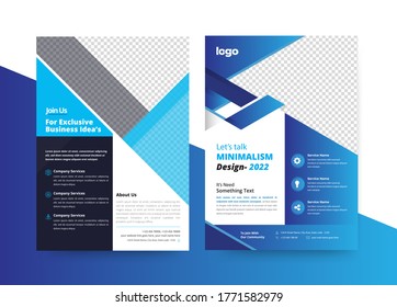 Vector flyer template design. For business brochure, leaflet or magazine cover. Blue color