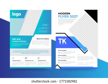 Vector flyer template design. For business brochure, leaflet or magazine cover. Blue color