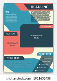 Vector flyer template design. For business brochure, leaflet or magazine cover. Blue color 