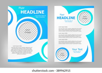 Vector flyer template design. For business brochure, leaflet or magazine cover. Blue color