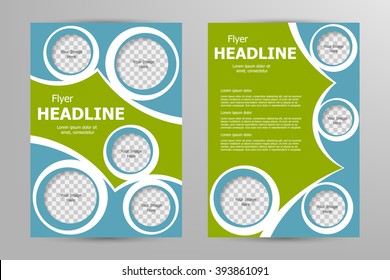 Vector flyer template design. For business brochure, leaflet or magazine cover. Blue and green color