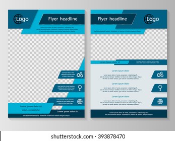 Vector flyer template design. For business brochure, leaflet or magazine cover.  Blue color