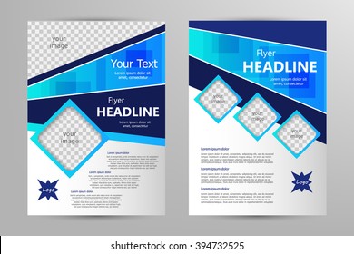 Vector flyer template design. For business brochure, leaflet or magazine cover. Blue color