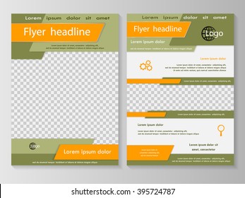Vector flyer template design. For business brochure, leaflet or magazine cover. Green orange color