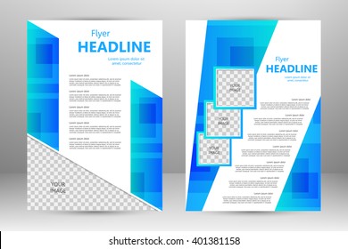 Vector flyer template design. For business brochure, leaflet or magazine cover. Blue color