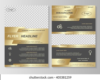 Vector flyer template design. For business brochure, leaflet or magazine cover. Gold  black  color
