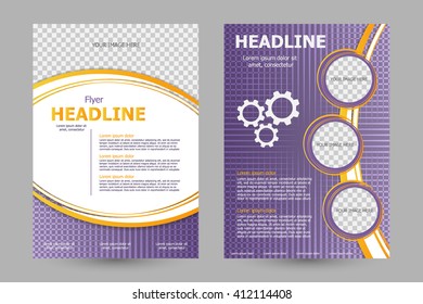 Vector flyer template design. For business brochure, leaflet or magazine cover.  Purple end  yellow color