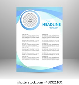 Vector flyer template design. For business brochure, leaflet or magazine cover. Blue color
