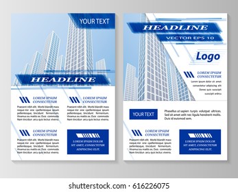 Vector flyer template design. For business brochure, leaflet or magazine cover. Blue color