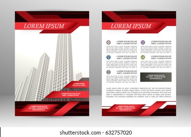 Vector flyer template design. For business brochure, leaflet or magazine cover, red color