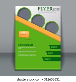 Vector flyer template for design. Editable A4 poster for business, education, presentation, website, magazine cover. Green and  orange color.