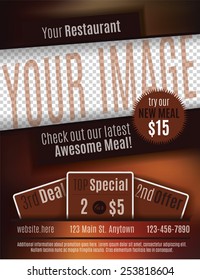 Vector Flyer Template Design For Restaurant Coupon With Space For Your Custom Image