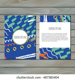 Vector flyer template with  hand drawn elements. Abstract design for card, brochure, company branding. Front page and back page, can be edited