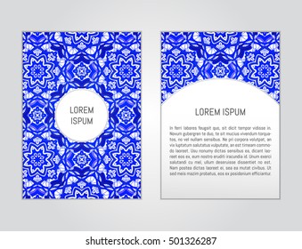 Vector flyer template with hand drawn mandala pattern. Abstract design for card, brochure, company branding. Front page and back page, can be edited