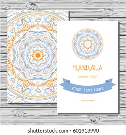  Vector flyer template with hand drawn mandala.  Template frame for save the date and greeting card, wedding invitation, certificate, leaflet, poster. Vector border with place for text.