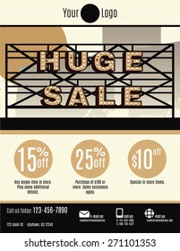 Vector flyer template with a huge sale marquee sign