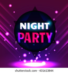 Vector flyer template for night party. Premium abstract background with bokeh defocused lights