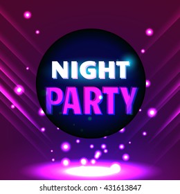 Vector flyer template for night party. Premium abstract background with bokeh defocused lights