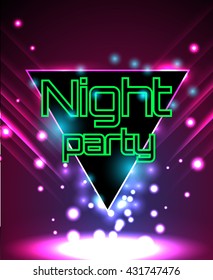 Vector flyer template for night party. Premium abstract background with bokeh defocused lights