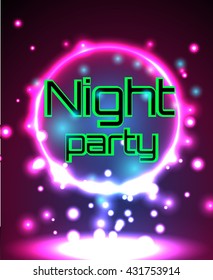 Vector flyer template for night party. Premium abstract background with bokeh defocused lights
