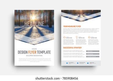 vector flyer template is a place for photos and elements in the form of an arrow. Design front and back pages of the brochure for business, advertising, printing reports and booklets.