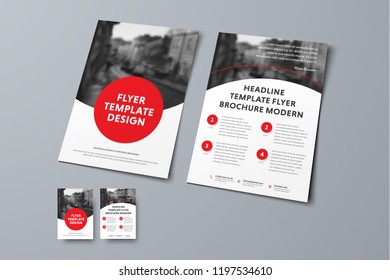 Vector flyer template with round red elements and place for photo. Front and back page design for business and advertising, print.