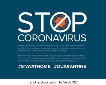 Vector flyer template with stop coronavirus illustration, icons and place for your information - blue and red