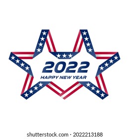 Vector flyer with USA flag colors and symbols. Happy New Year 2022. Original image for a new year's greeting card.