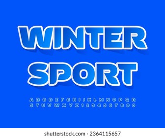 Vektorflyer Wintersport. Stilvolle blaue Schriftart. Satz künstlerischer Alphabet-Buchstaben und -Zahlen