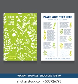 Vector flyers brochure with flowers icons and plants pattern, vector design. Stock vector template, easy to use. Ecology themes. Size A4. Eps 10