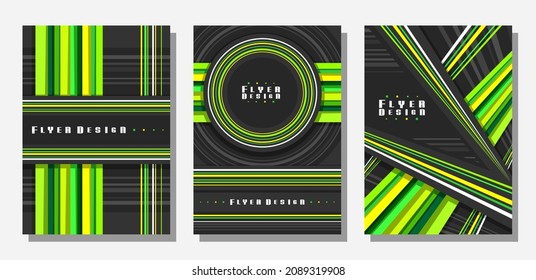 Vector Flyers Set, 3 diseños coloridos con forma de triángulo decorativo con espacio de copia para texto sobre fondo abstracto oscuro, colección de plantillas mínimas de volante de diseño para empresa empresarial
