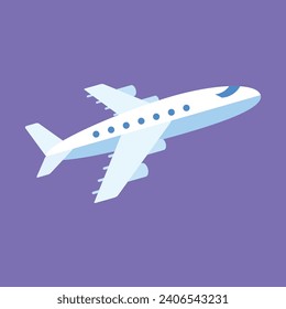 Icono de avión volador vectorial aislado en fondo morado.