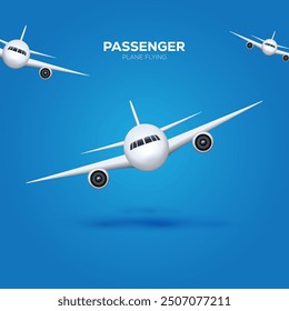 Vector flying airplane in blue background. Airplane concept. Plane Air transportation.Advertising banner.