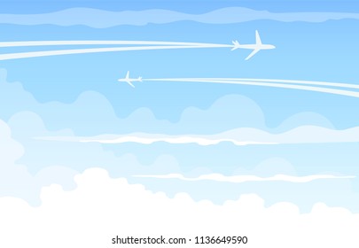 Vector flying airplanes in the sky.