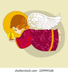 vector of a flying angel holding a candle in his hands