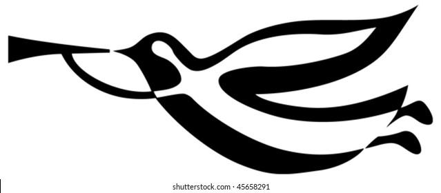 Vector flying angel resembling a bird and blowing horn