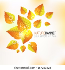 Vector flying autumn leaves background.