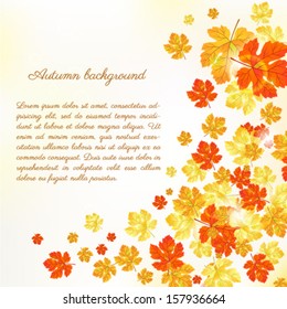 Vector flying autumn leaves background.
