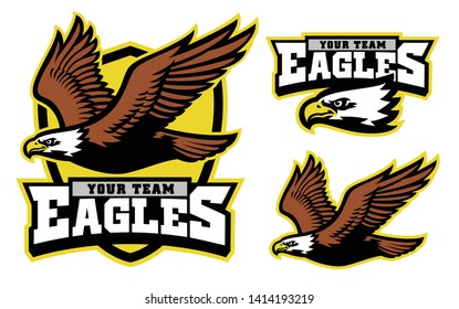 vector of flying bald eagle mascot set