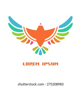 Vector flying bird flat icon. Sign for logo design template. Original decorative illustration for print, web