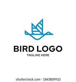 Vector flying bird logo template. Outline geometric logotype illustration isolated on background. Graphic fly wings icon symbol in flat style