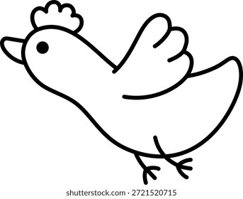 Pássaro voador vetorial com ícone de linha de tufo. Página de coloração de animais da passagem migratória da primavera. Personagem bonito da aldeia de Páscoa ilustração em preto e branco para crianças isoladas no fundo branco
