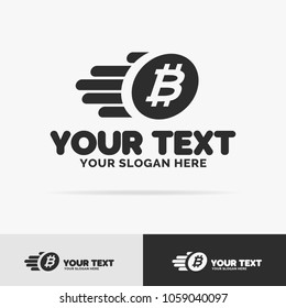 Vector flying bitcoin logo set isolated on background. Cryptocurrency logotype, digital money, block chain, finance company. 10 eps