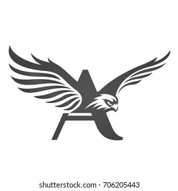 Vector Flying Black Eagle Letter A Logo