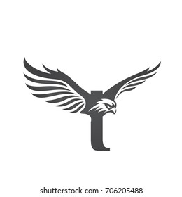 Vector Flying Black Eagle Letter I Logo