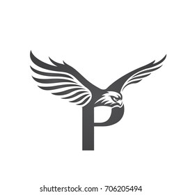 Vector Flying Black Eagle Letter P Logo