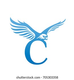 Vector Flying Blue Eagle Letter C Logo